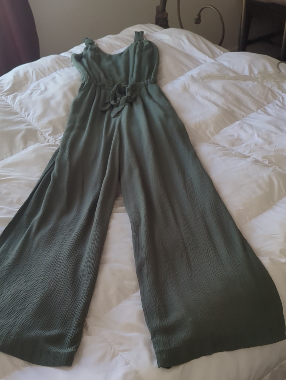 Derek Heart Olive Green Wide-Leg Tie-Waist Jumpsuit